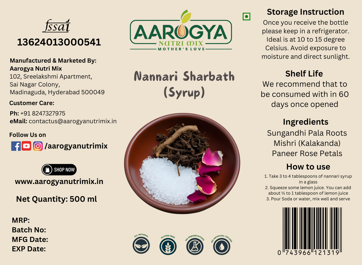 Nannari Sharbath Syrup