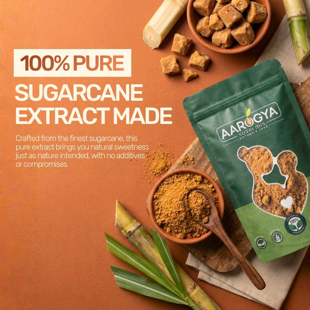 100% pure sugarcane extract made jaggery powder crafted from the finest sugarcane with no additives or compromises.