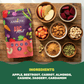 Aarogya ABC Malt ingredient infographic showing bowls of apple, beetroot, carrot, almonds, cashews, jaggery, and cardamom.