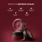 Health benefits chart for Aarogya Nutrimix Beetroot Lip Balm highlighting deep nourishment, natural color, and antioxidant support