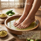 Herbal foot soak therapy using natural bitter melon powder to relax, detoxify, and rejuvenate tired feet naturally.