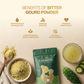 Aarogya Nutrimix Bitter Gourd Powder highlighting blood sugar balance, blood purification, and immunity support.
