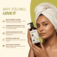 Aarogya natural shampoo infographic detailing hair benefits like gentle herbal cleanse, scalp support, and hair strengthening
