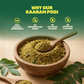 Aarogya Kaaram Podi – 100% natural ingredients, no preservatives, no artificial colours or flavours, served in a wooden bowl with curry leaves