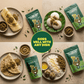 Aarogya Podi collage showing serving ideas with fresh dosa, soft idlis, chapati, and white rice