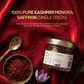 Aarogya Nutri Mix 100% pure Kashmiri Mongra Saffron single origin glass jar with deep red strands, saffron flower and golden spoon