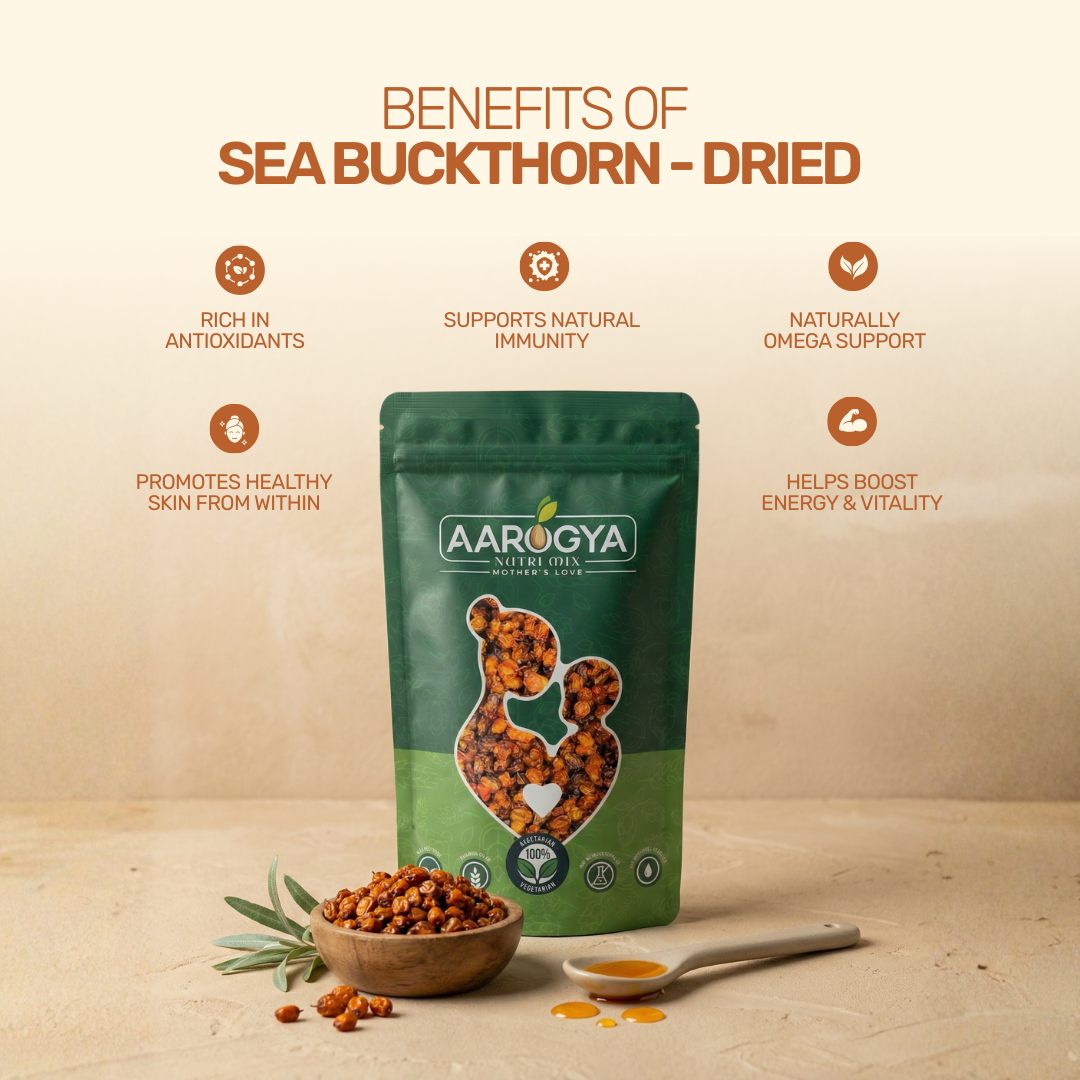 Aarogya Nutri Mix Dried Sea Buckthorn benefits – rich in antioxidants, supports immunity, natural omega, healthy skin and energy vitality