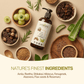 Aarogya Shampoo banner showcasing natural ingredients: Amla, Reetha, Shikakai, Hibiscus, Fenugreek, Aloe vera, Flax seeds, and Rosemary