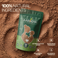 Green pouch of 100% natural Aarogya Nutrimix Sprouted Ragi Choco Malt over rich cocoa powder with zero preservatives or artificial colors.