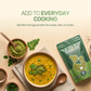 A bowl of yellow dal topped with moringa powder alongside a text tip to sprinkle it into soups, dals, or curries