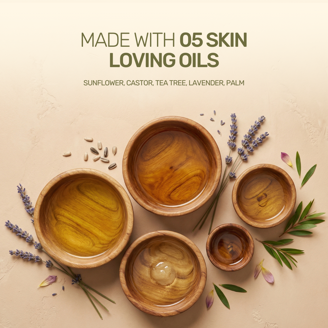 Aarogya Nutri Mix Kuppintaku Soap made with 5 skin-loving oils – sunflower, castor, tea tree, lavender and palm in wooden bowls