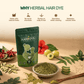 Infographic showing the benefits of Aarogya herbal hair dye: no harsh chemicals, gentle on scalp, and natural herbs.