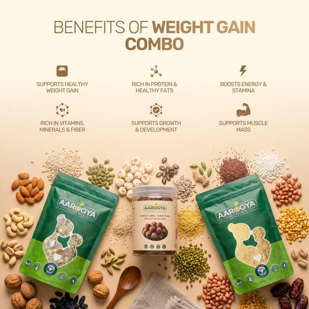 Nutrient-rich weight gain porridge mix packed with 15 natural ingredients to healthy boost calories and energy.