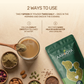 An infographic guide for Aarogya powder showing 2 ways to use: chew directly with water or mix into a warm milk beverage.