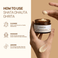 Instructional infographic for Aarogya cream, showing cream on a hand next to text for cleanse, massage, and absorb steps.