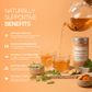 Infographic displaying caffeine-free immunity tea benefits like immune support and digestive comfort for kids