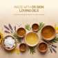 Graphic showing 5 skin loving oils including coconut, sunflower, castor, tea tree, and lavender.