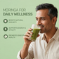 Moringa for Daily Wellness text graphic listing benefits: boosts natural immunity, supports energy, promotes digestion