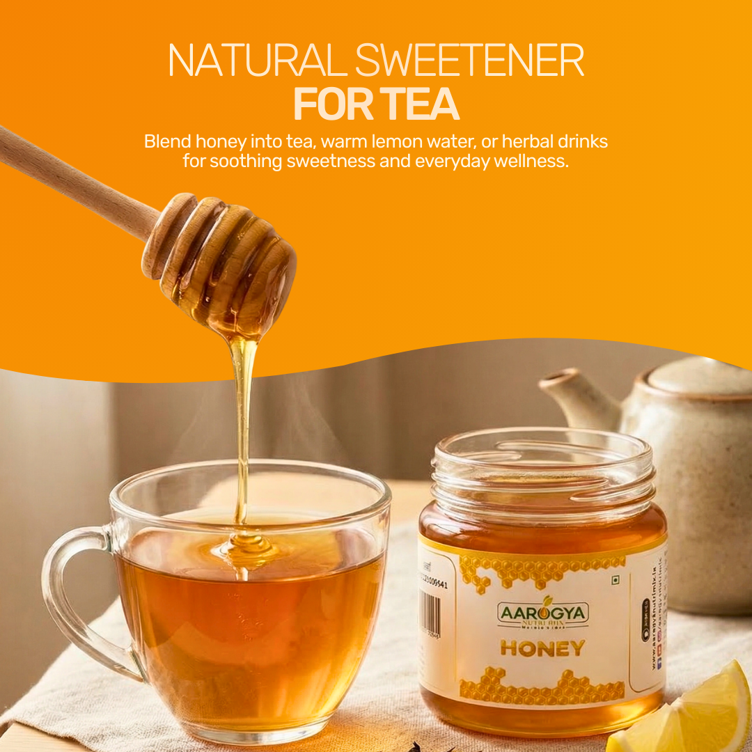 Natural sweetener honey to blend into tea, warm lemon water, or herbal drinks for soothing everyday wellness.