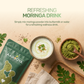 A bowl of moringa buttermilk drink with text suggesting to mix moringa powder into buttermilk for a wellness drink.