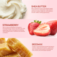 Shea Butter deeply moisturizes chapped lips. Strawberry helps refresh and soften lips. Beeswax locks in moisture and prevents dryness.